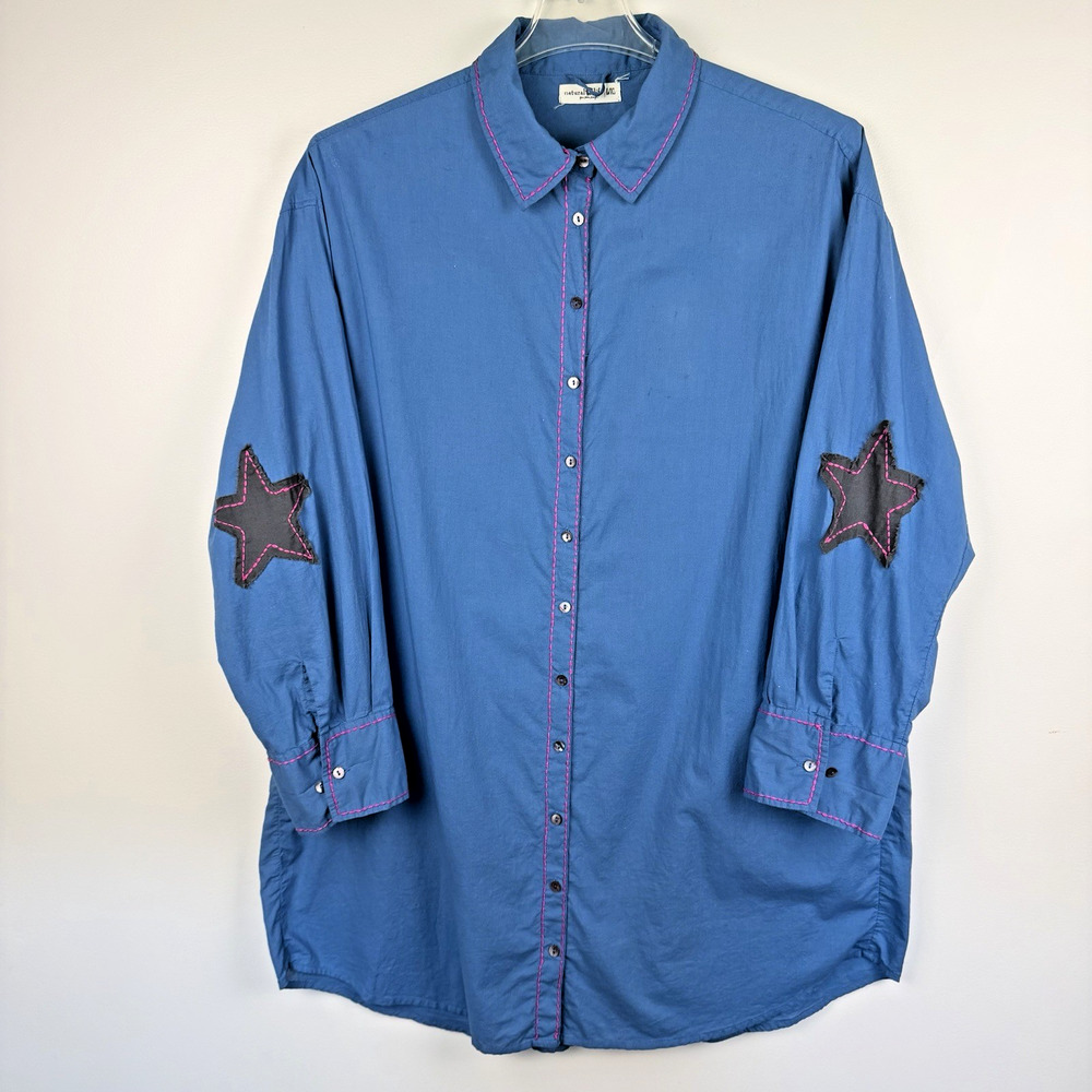 Natural Life Lola Shirt Dress Size L/XL Blue 100% Cotton Western Boho Festival